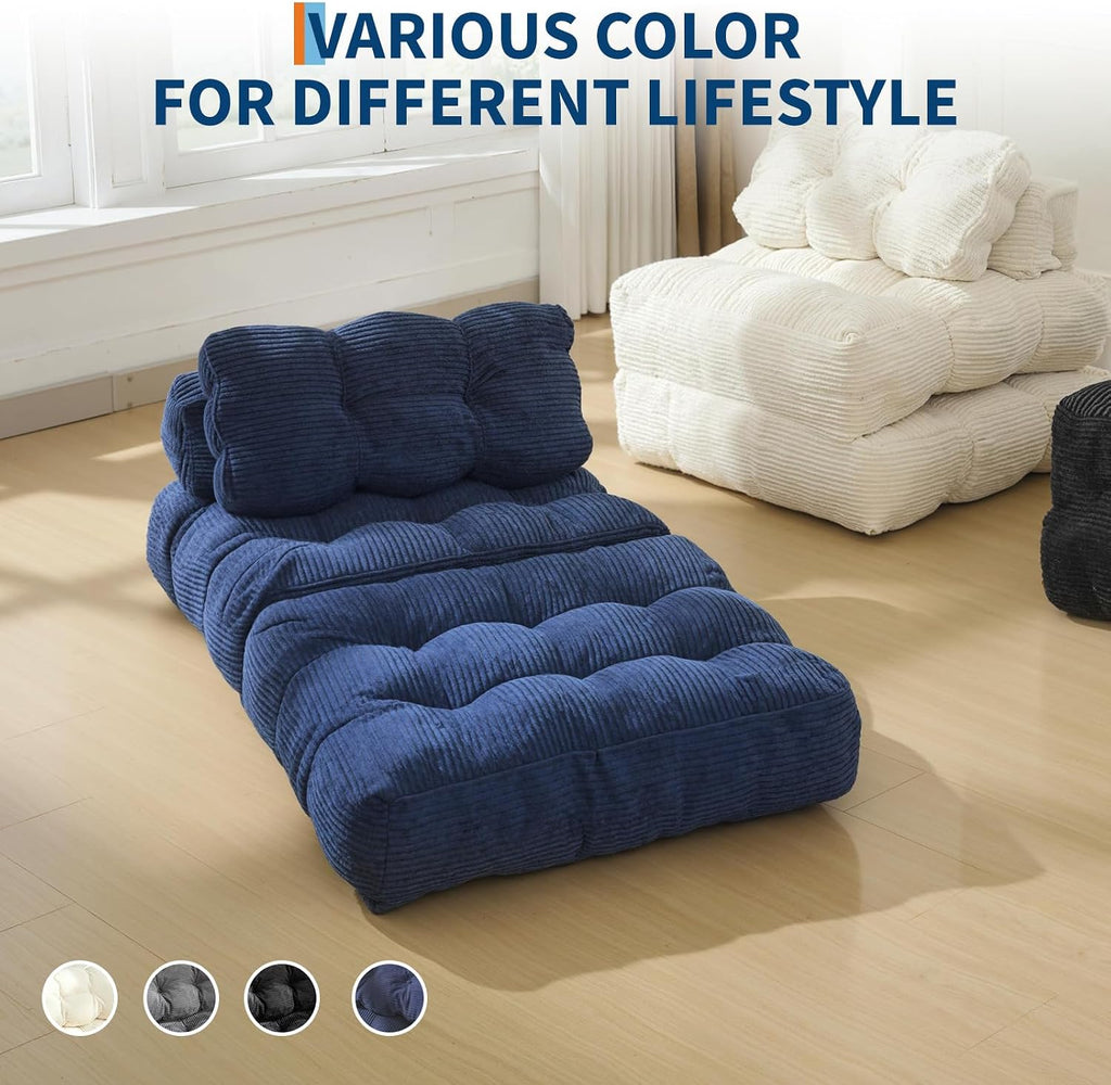 Folding Sofa Bed, 3-in-1 Convertible Sleeper Chair with Pillow, Futon Couch Bed with Back Support, Portable Fold Out Chair Bed Comfy Floor Sofa Lounge for Living Room Bedroom, Navy Blue