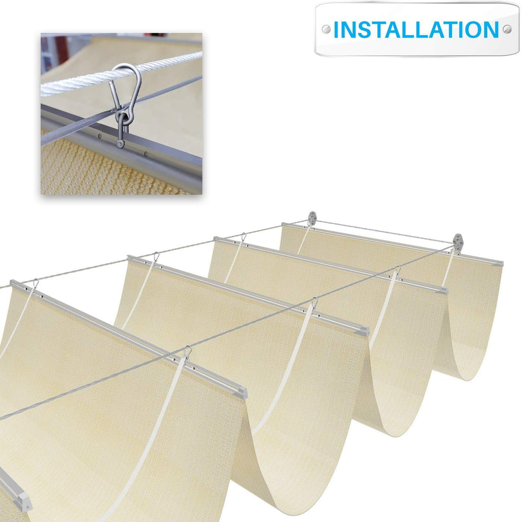 Patio 3'W x 24'L Pergola Shade Cover Retractable Canopy Replacement, Outdoor Pergolas Fabric Covers for Patio, Sun Shades Cloth with Slide-On Wire Cable for Deck Gazebo Backyard, Beige