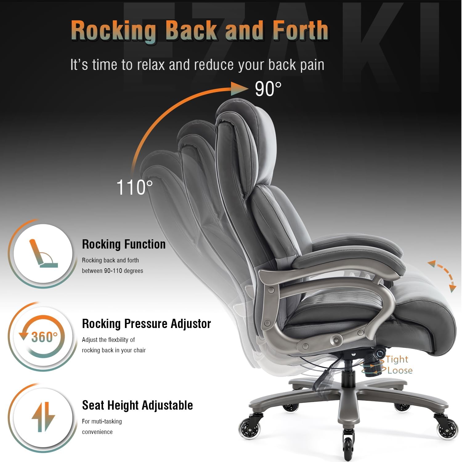 Big and Tall 400lbs Office Chair - Adjustable Lumbar Support Quiet Rubber Wheels Heavy Duty Metal Base, High Back Large Executive Computer Desk, Thick Padded Ergonomic Design for Back Pain