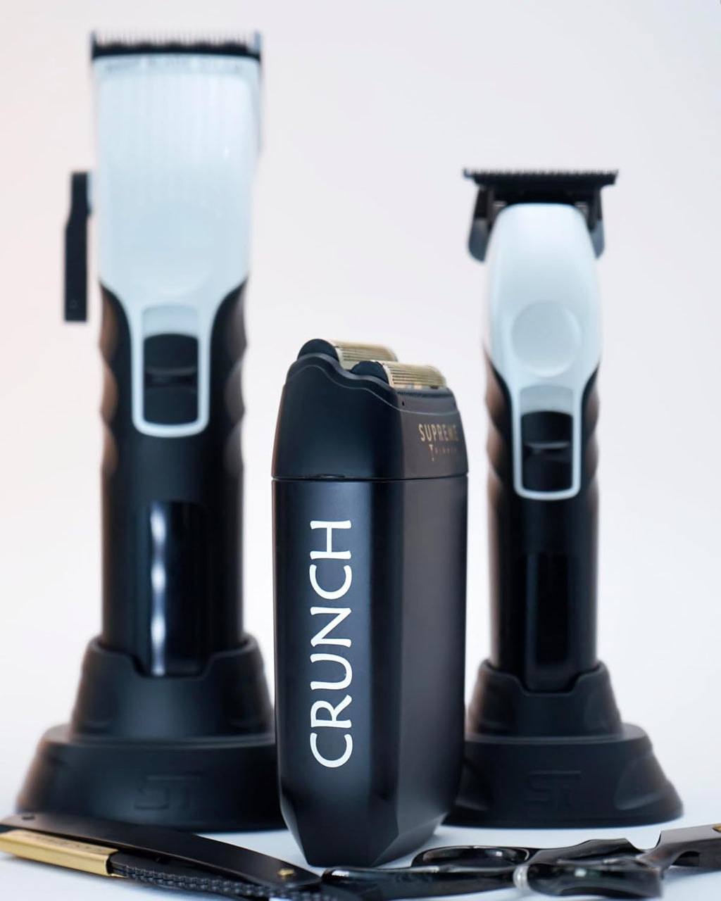 Supreme Trimmer 3-in-1 Barber Bundle | 2Spee Clipper, 2Spee Trimmer & Crunch Foil Shaver | Professional Beard Trimmer Men's Hair Clipper Kit | White