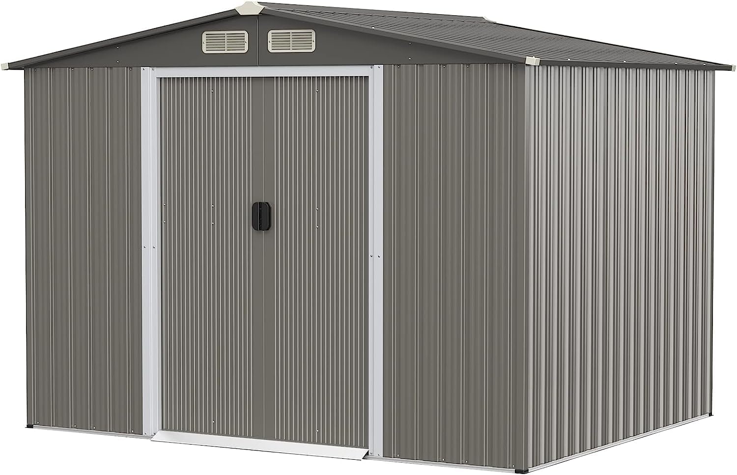 Goplus 8.5' x 6.8' x 6' Outdoor Storage Shed, Weather-Resistant Utility Storage House w/Foundation, 4 Air Vents, Double Doors & Ramp, Galvanized Steel Tool Shed for Garden, Lawn, Patio, Yard