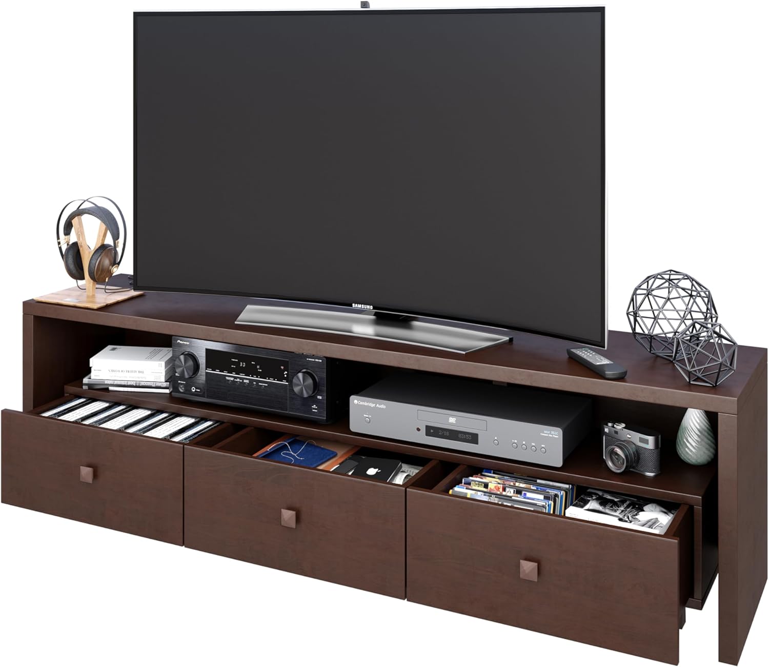 Elegant 80' TV Stand with Three Cabinets and Storage, Modern Entertainment Center with Cable Management Fits Screens up to 80' When Measured Diagonally