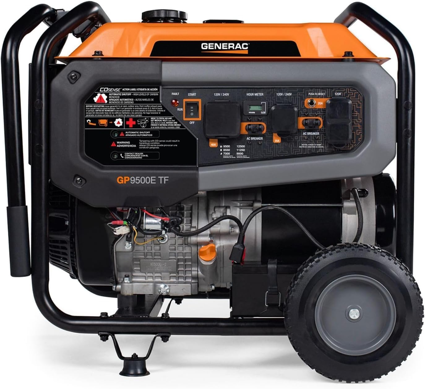 Generac 12,500 Starting Watt Tri-Fuel Portable Generator, Electric Start, Gas Propane Natural Gas, COsense Carbon Monoxide Detection, 9.5 Hour Runtime, Home Backup Emergency, 49-State Compliant