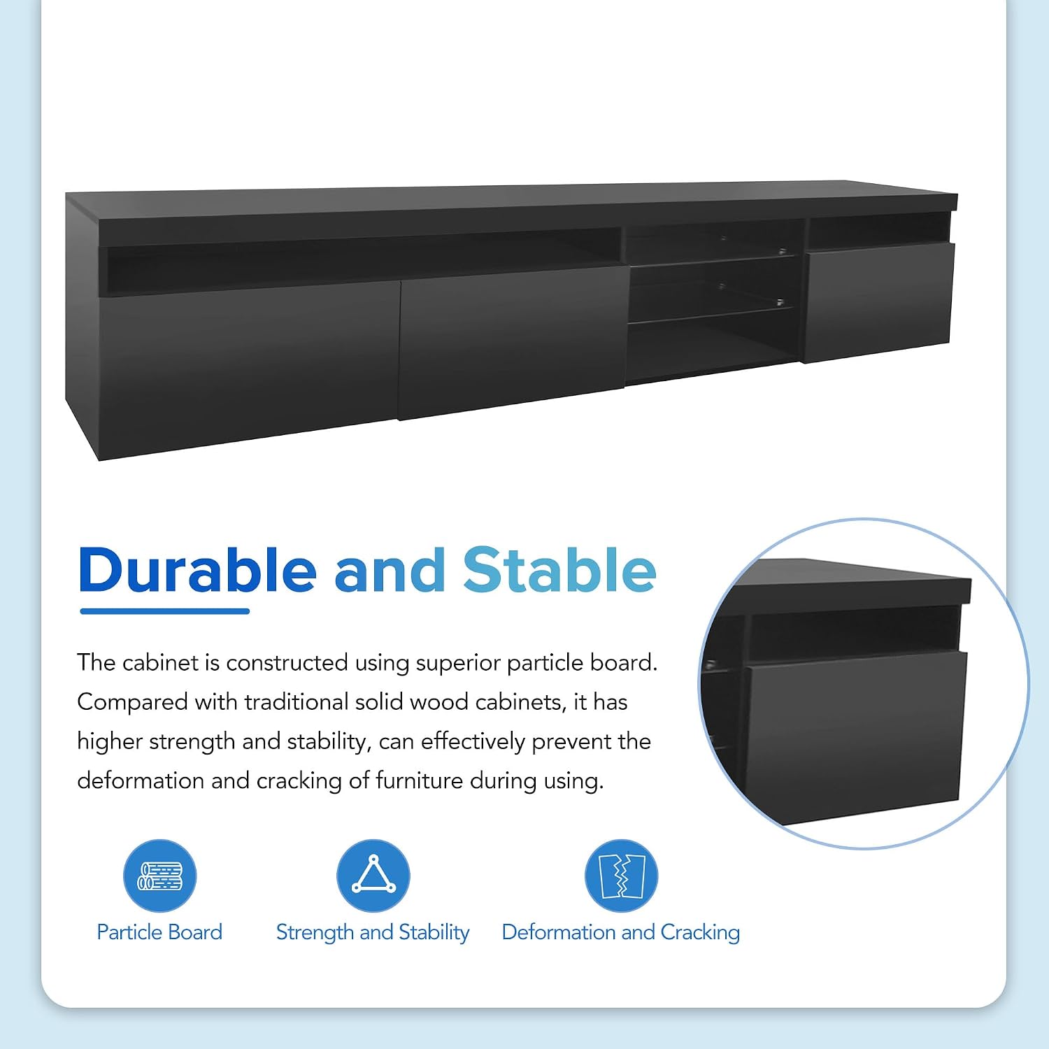 Bellemave LED TV Stand for TVs Up to 105',Ample Storage Space Media Console with 2 Glass Shelves,Versatile TV Cabinet with LED Color Changing Lights for Living Room (Black)