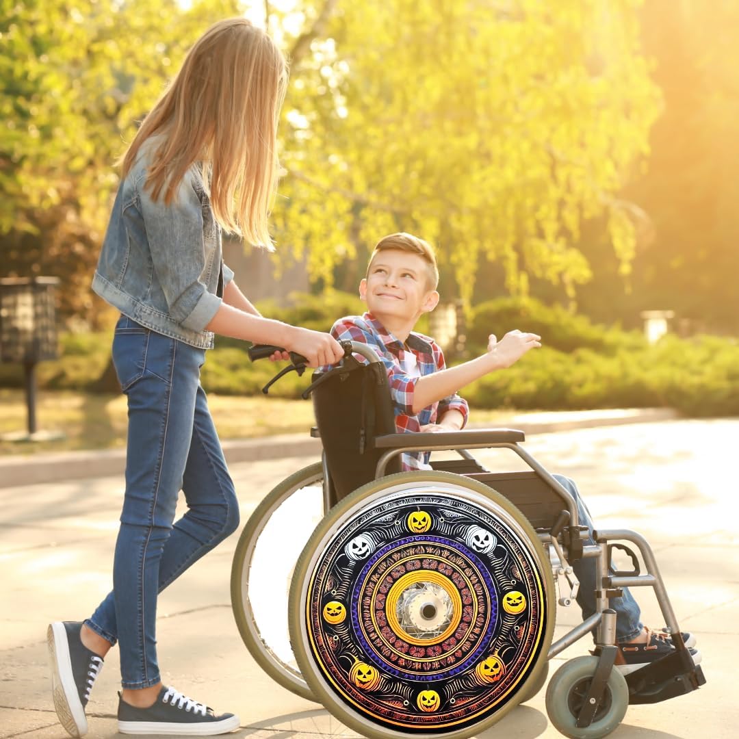 Designer Cover for Wheelchair Wheels, Enhances Aesthetics, Easy Install/Remove, Lightweight, New Matt Finish (Laughing Pumpkin)