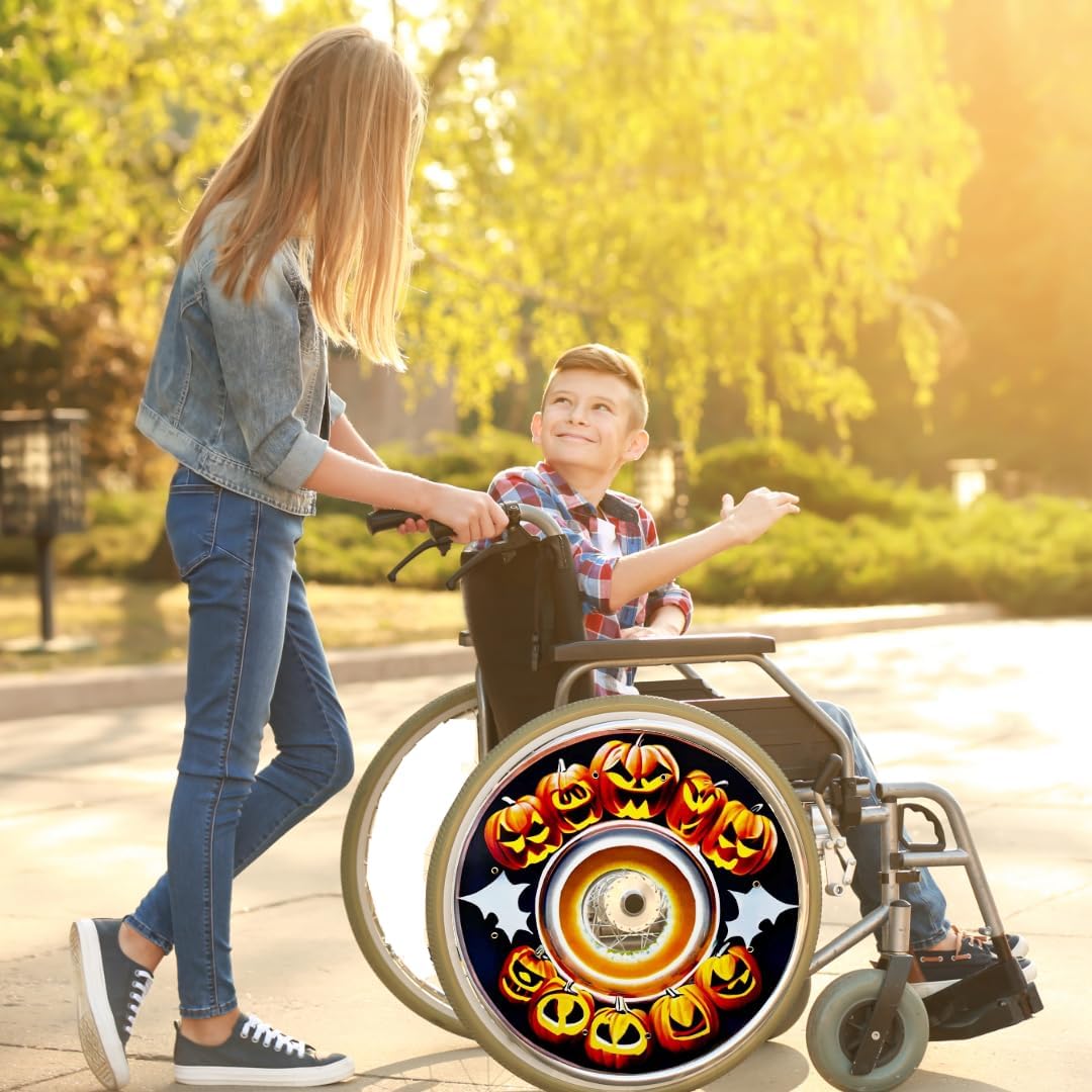 Designer Halloween Cover for Wheelchair Wheels for Adults & Kids, Enhances Aesthetics, Easy Install/Remove, Lightweight, New Matt Finish (Halloween Time!)