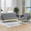 2 Pieces Velvet Sofa Set w/Adjustable Armrests and Backrests, Tufted Accent Chair w/Ottoman, Convertible Futon Sofa Bed for Bedroom, Living Room, Apartment, Grey