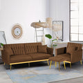 2 Pieces Velvet Sofa Set with Adjustable Armrest and Backrest, 70' Convertible Futon Sofa Bed & Mordern Accent Chair with Ottoman for Living Room, Bedroom, Brown
