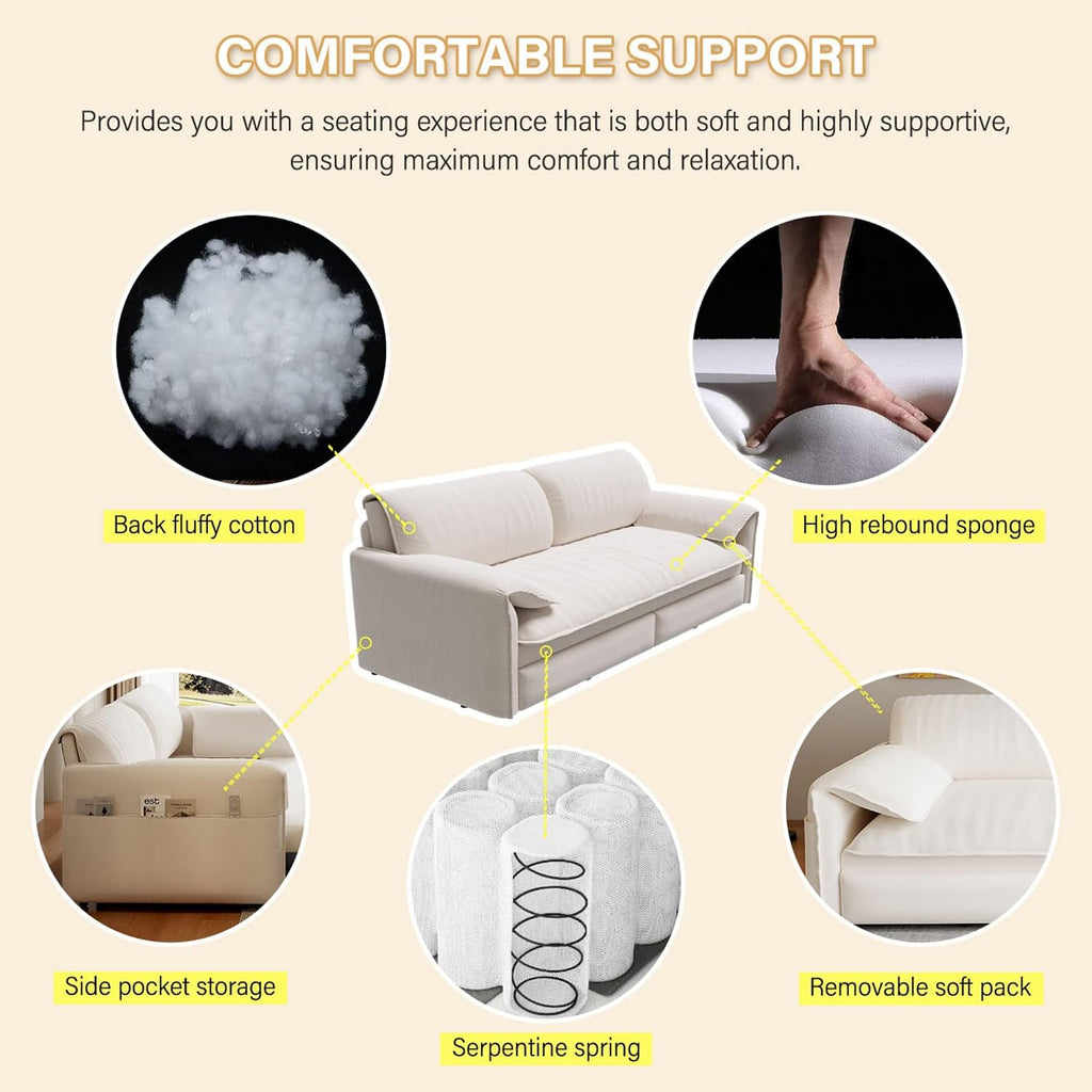 3 in 1 Convertible Queen Sleeper Sofa Bed Comfy Pull Out Futon Couch Bed 66' Modern Velvet Recliner Loveseat Sofa Multi-Functional Beige Cloud Couch for Living Room,Apartment,Office (Beige 66')
