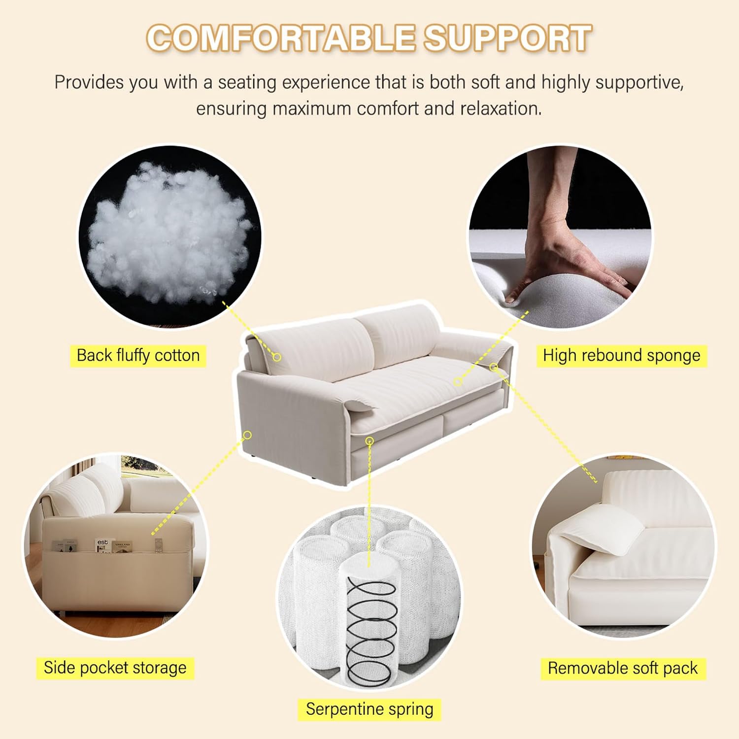 3 in 1 Convertible Queen Sleeper Sofa Bed Comfy Pull Out Futon Couch Bed 66' Modern Velvet Recliner Loveseat Sofa Multi-Functional Beige Cloud Couch for Living Room,Apartment,Office (Beige 66')