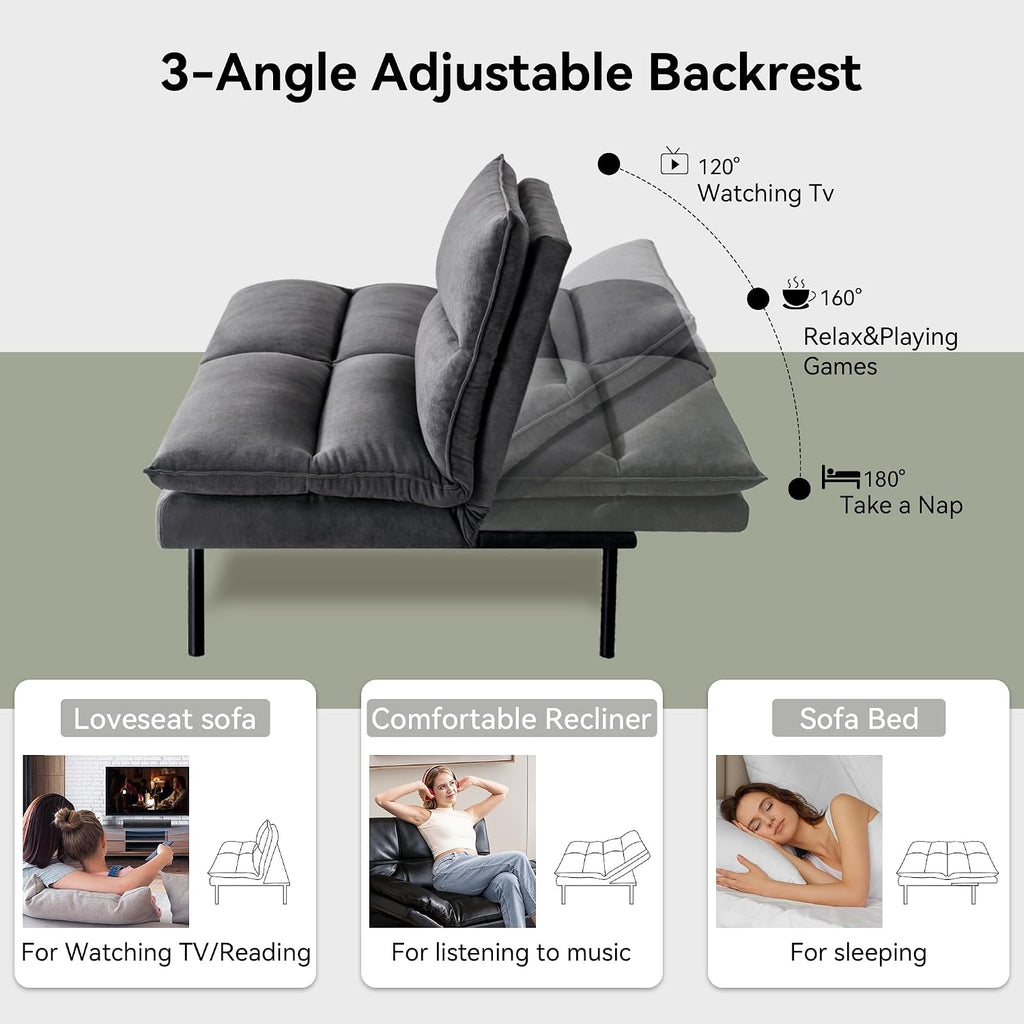 Memory Foam Futon Sofa Bed,Linen Fabric Futon Couch,Convertible Armless Futons,Small Splitback Loveseat Sleeper Sofa Bed for Living Room,Office,Apartment,Pure Black