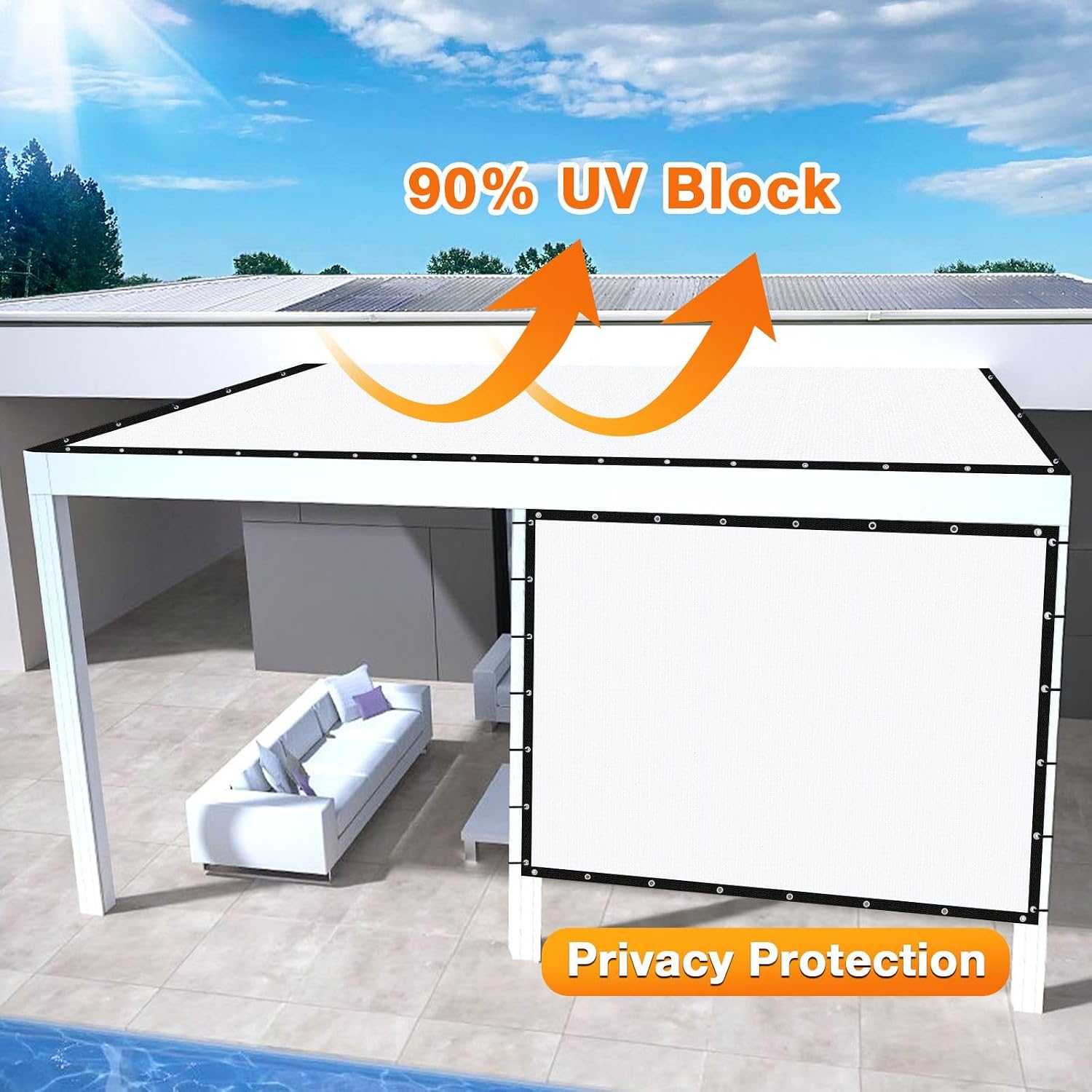 Artpuch Outdoor Pergola Shade Cover 14x20 FT Sun Shade Cloth with Grommets White Commercial Grade Patio Privacy Screen Shade Canopy (Customized Available) GN09