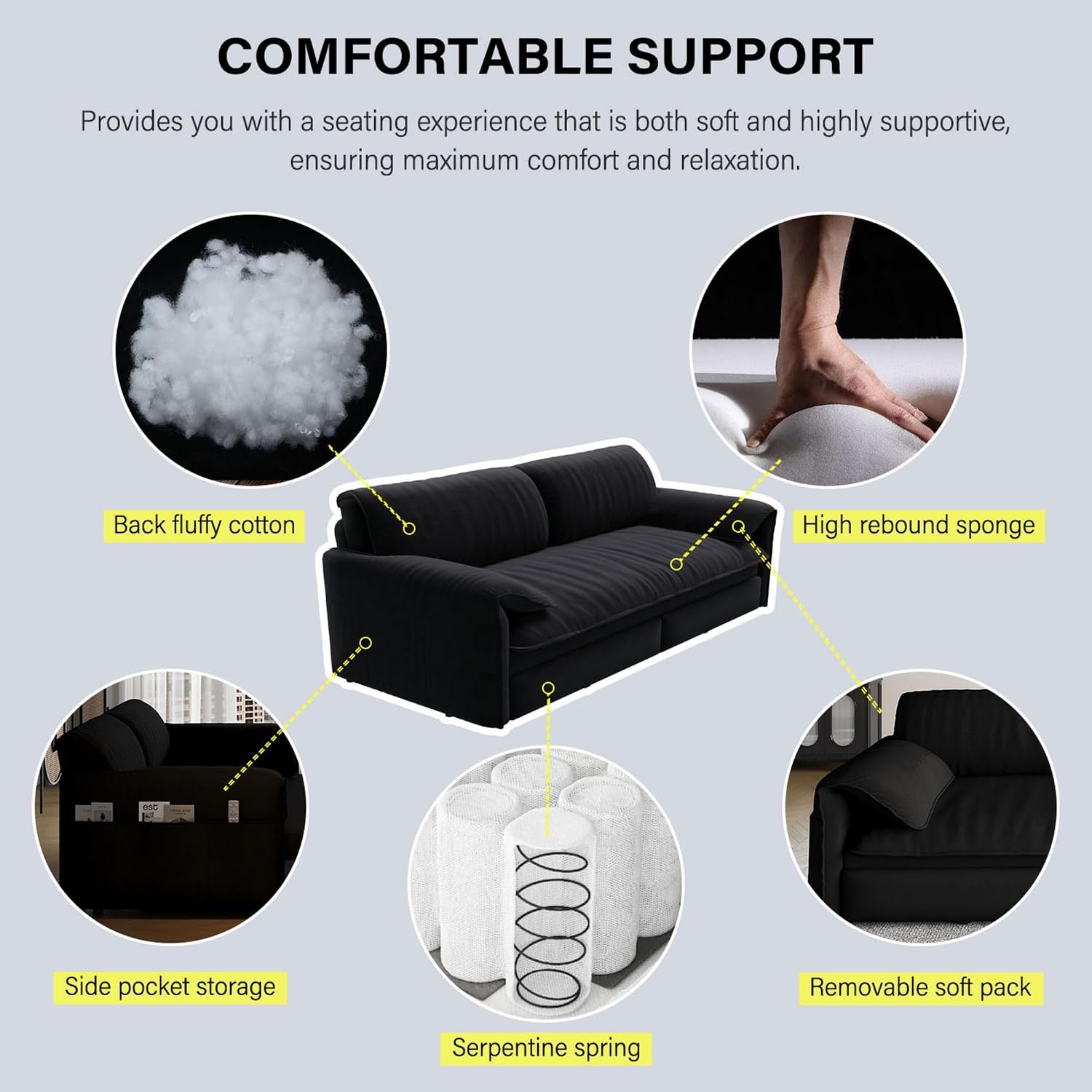 Cilee 66' Folding Sofa Bed, 3-in-1 Convertible Loveseat Sleeper Sofa, Pull Out Futon Sofa Bed, Comfy Floor Couch with Storage Pocket, Love Seats Furniture for Living Room, Velvet, Black