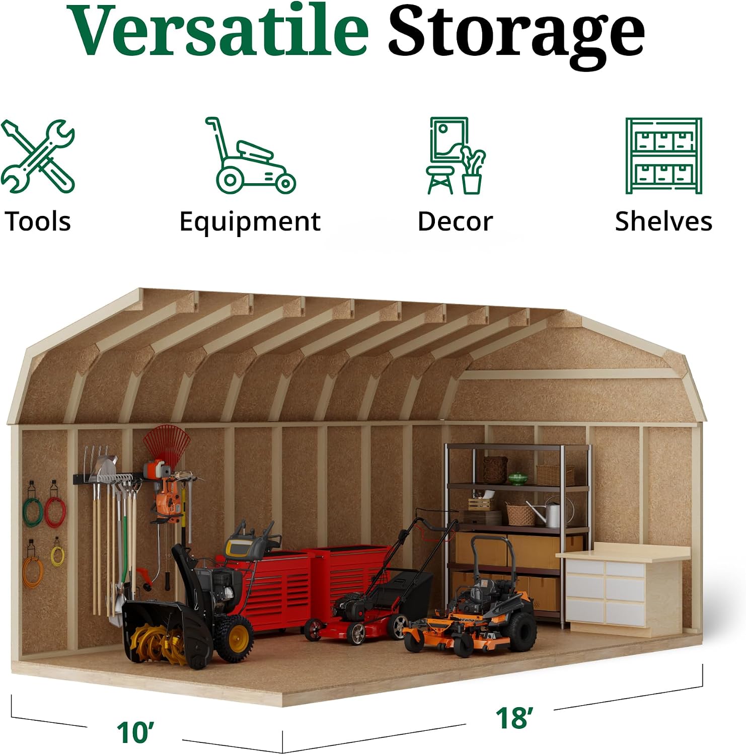 Little Cottage Co. 10x18 Value Gambrel Barn with 6 ft. Sidewalls with Floor, Outdoor Wood Storage Shed Do-It-Yourself Precut Kit