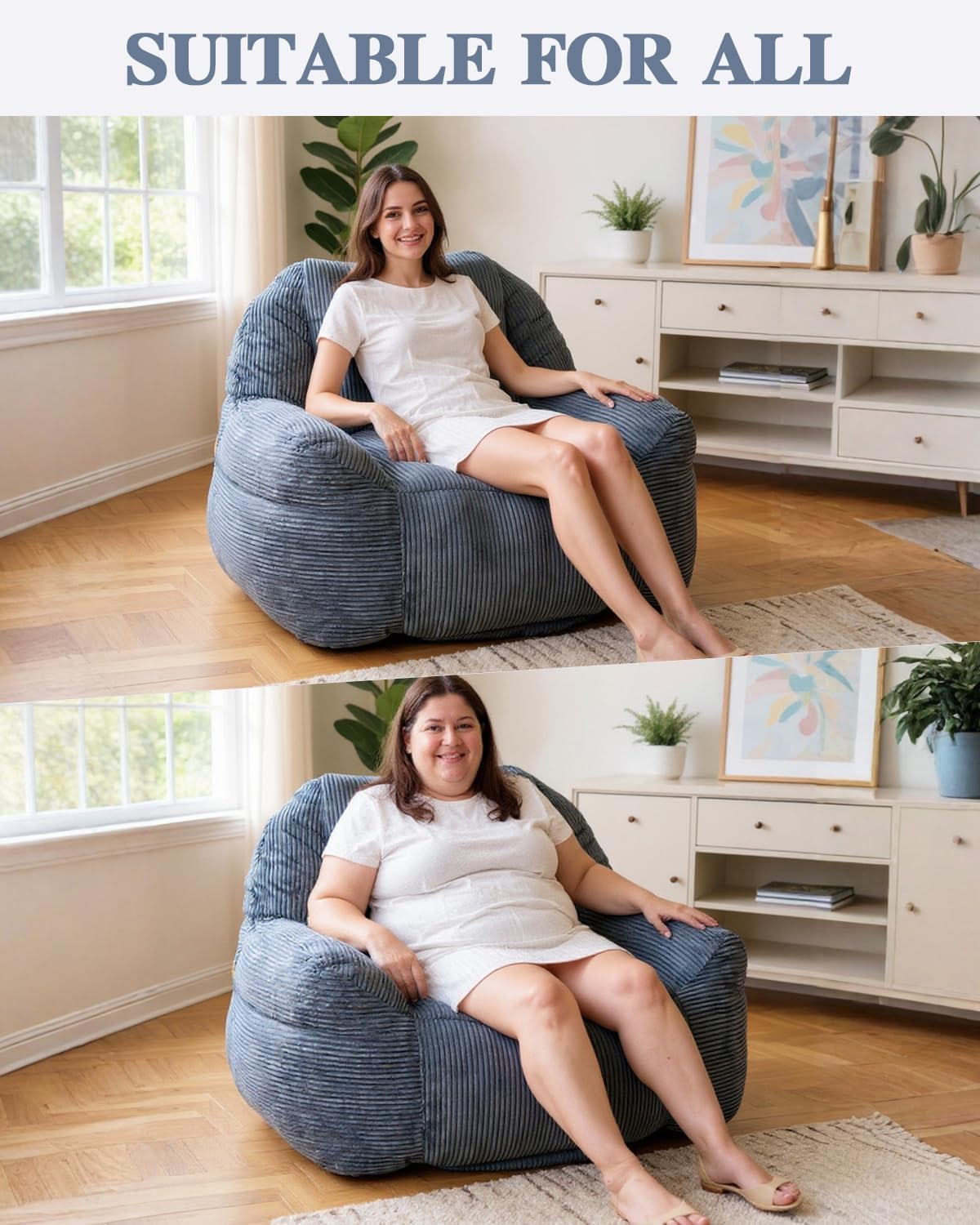 Lamerge Giant Bean Bag Chair for Adults, Oversized Faux Fur Fluffy Sofa with High-Density Memory Foam, Grey Comfy Bean Bag Couch for Reading, Gaming (46' Giant Bean Bag Chair)
