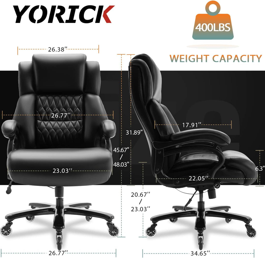 Big and Tall 400lbs Office Chair - Adjustable Lumbar Support Quiet Rubber Wheels Heavy Duty Metal Base, High Back Large Executive Computer Desk, Thick Padded Ergonomic Design for Back Pain (Black)
