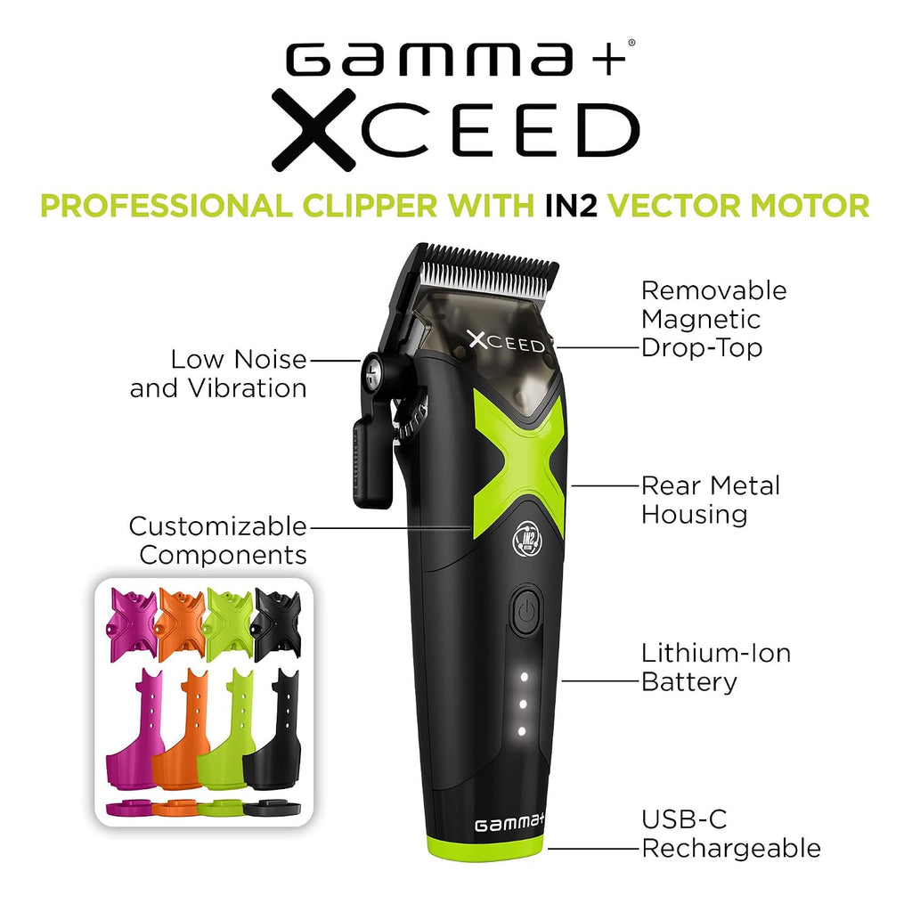 GAMMA+ XCeed Professional Cordless Barber Hair Tools Collection with IN2 Vector Motor -Hair Clippers, Trimmers, and Shavers for Precision Grooming