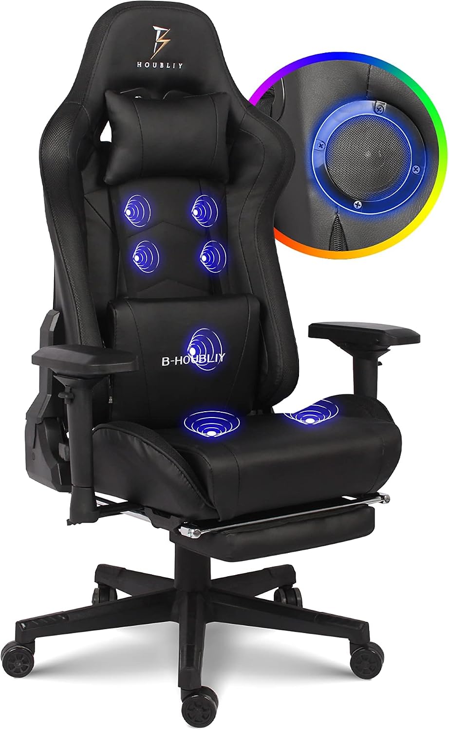 Gaming Chair for Adults,RGB Computer Chair with Footrest, Ergonomic Chair 4D Armrest Move Up And Down 8CM - Video Game Chair with Lumbar Massage Support And Headrest for Office Teenager,Black