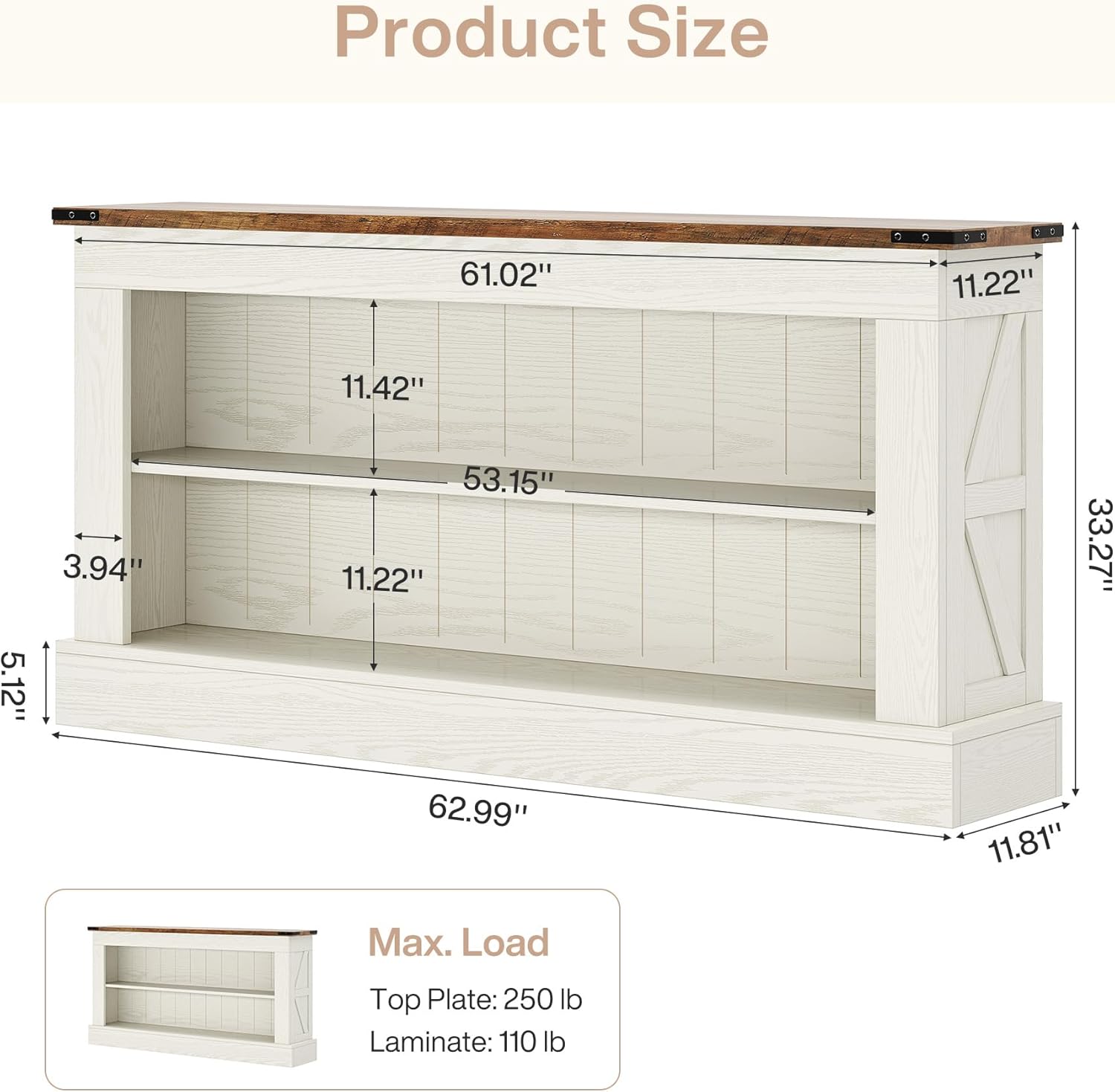 Tribesigns Farmhouse TV Stand for 70-Inch TV, 63' Entertainment Center with Storage, Modern Media Console Table for Living Room, Bedroom (White)