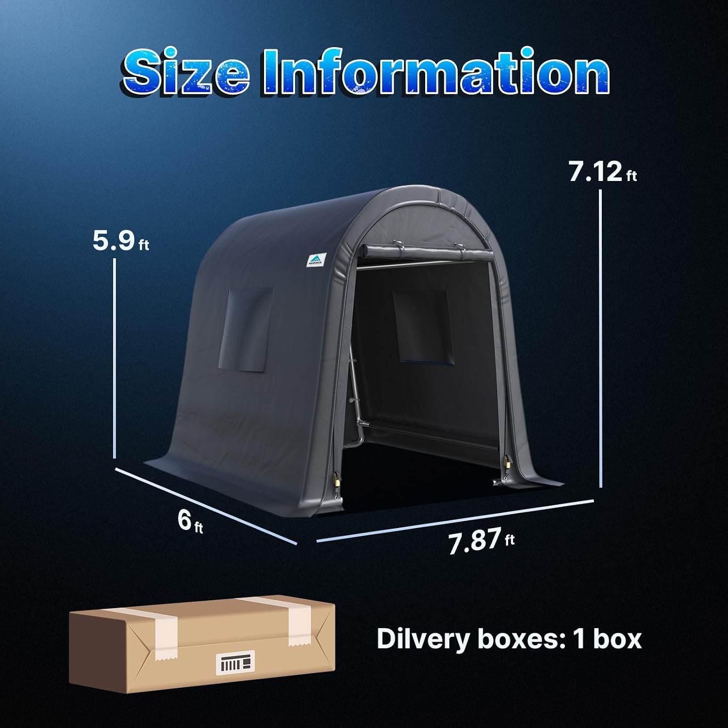 ADVANCE OUTDOOR 6x8 ft Storage Shed Shelter Steel Metal Round Peak Roof Portable Garage Carport for Motorcycle, Boat, or Garden Tools with 2 Roll up Doors & Vents,Dark Gray