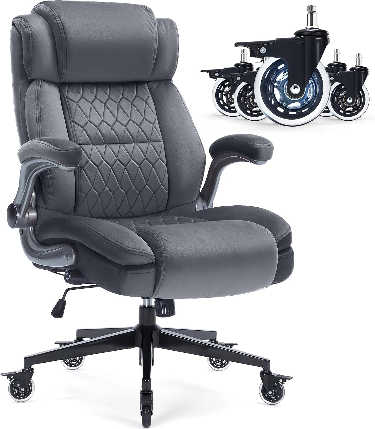 Office Chair with Locking Wheels, Ergonomic High Back Fabric Desk Chair with Adjustable Lumbar Support, Flip-Up Arms, Thick Padded Seat, 400lbs Heavy Duty for Home Office Adults