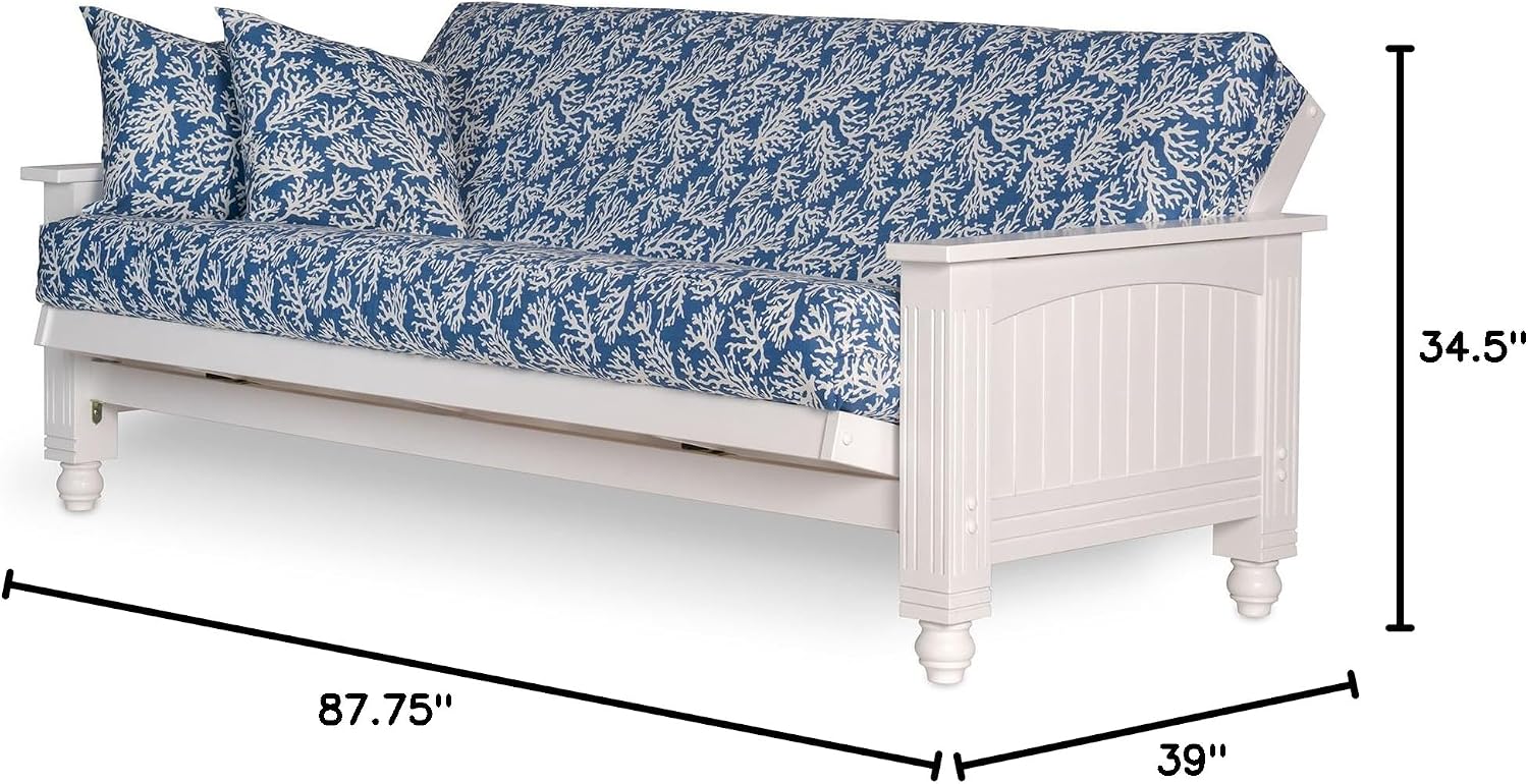 Nirvana Futons Cottage Futon Frame, Queen Size, Satin White Finish, Solid Wood Construction, Coastal Furniture