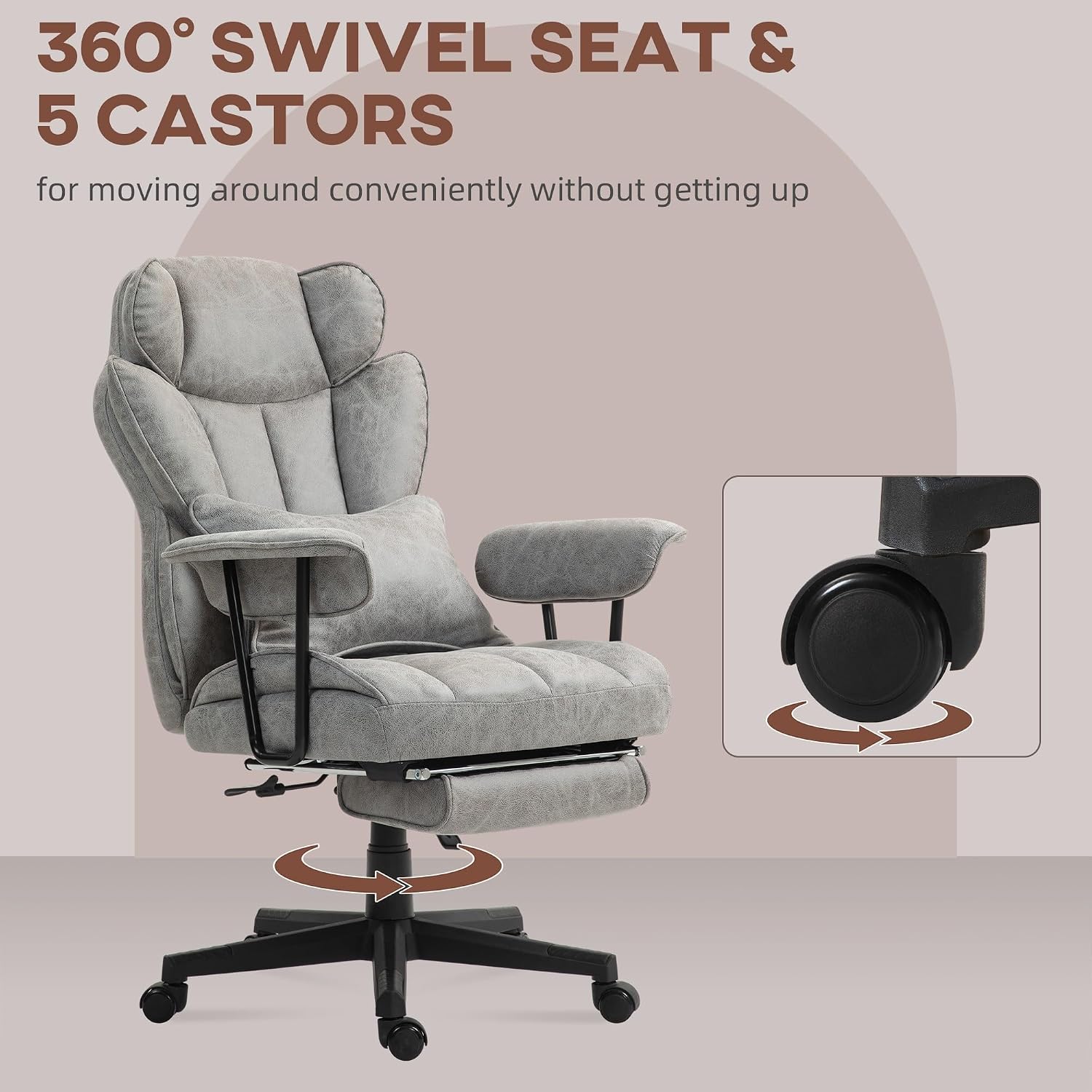 Executive Office Chair, 400LBS Big and Tall Office Chair with Foot Rest, Microfiber,with Lumbar Support, Reclining Function and Wide Seat, Gray