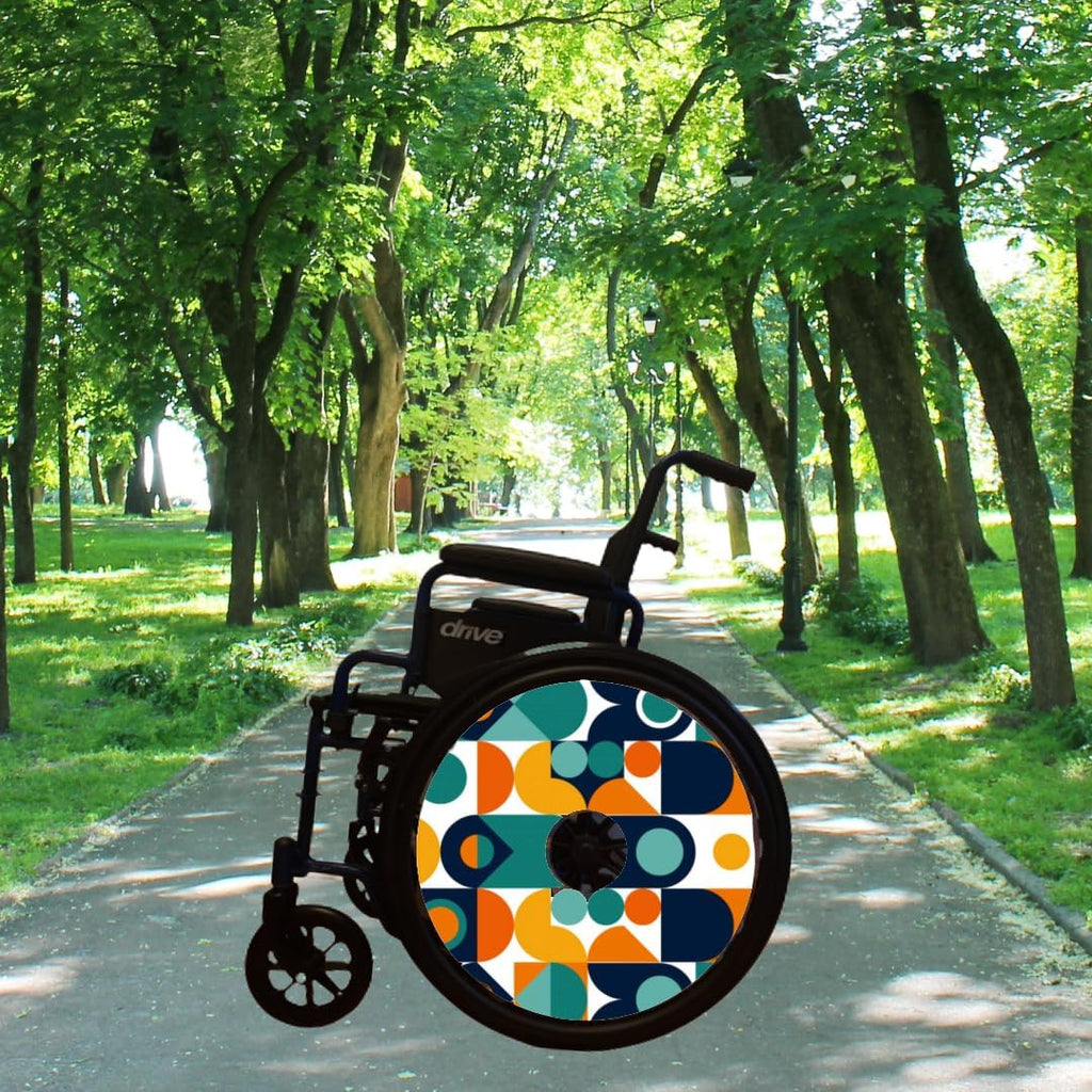 Designer Graduation Gift Covers for Wheelchair Wheels, Enhances Aesthetics, Easy Install/Remove, Lightweight, New Matt Finish (Geometric Shapes)