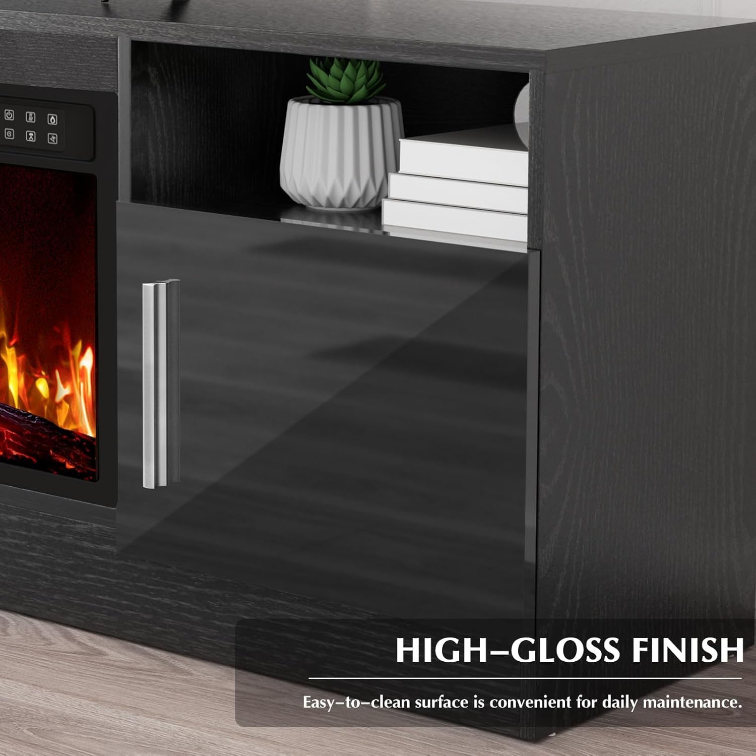 LEMBERI Fireplace tv Stand with 36 inch Fireplace Up to 80' TVs,LED Light Entertainment Center and Storage, 70' Modern Wood Media TV Console with Highlight Cabinet for Living Room