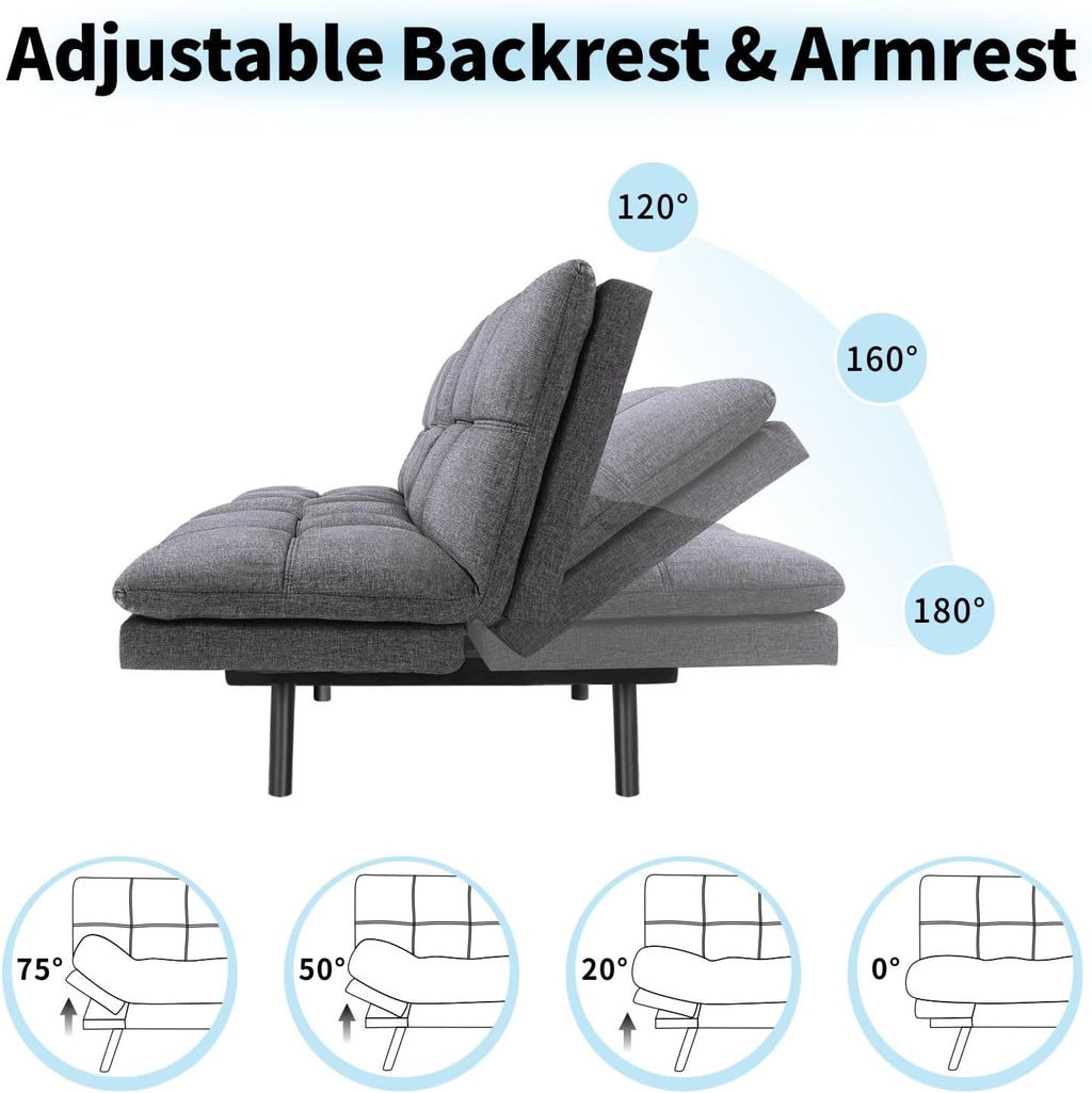 MUUEGM 71' Convertible Futon Sofa Bed, Upholstered Small Futon Couches with Adjustable Backrest, Loveseat Sleeper Bed for Compact Living Room Studio Office (Grey)