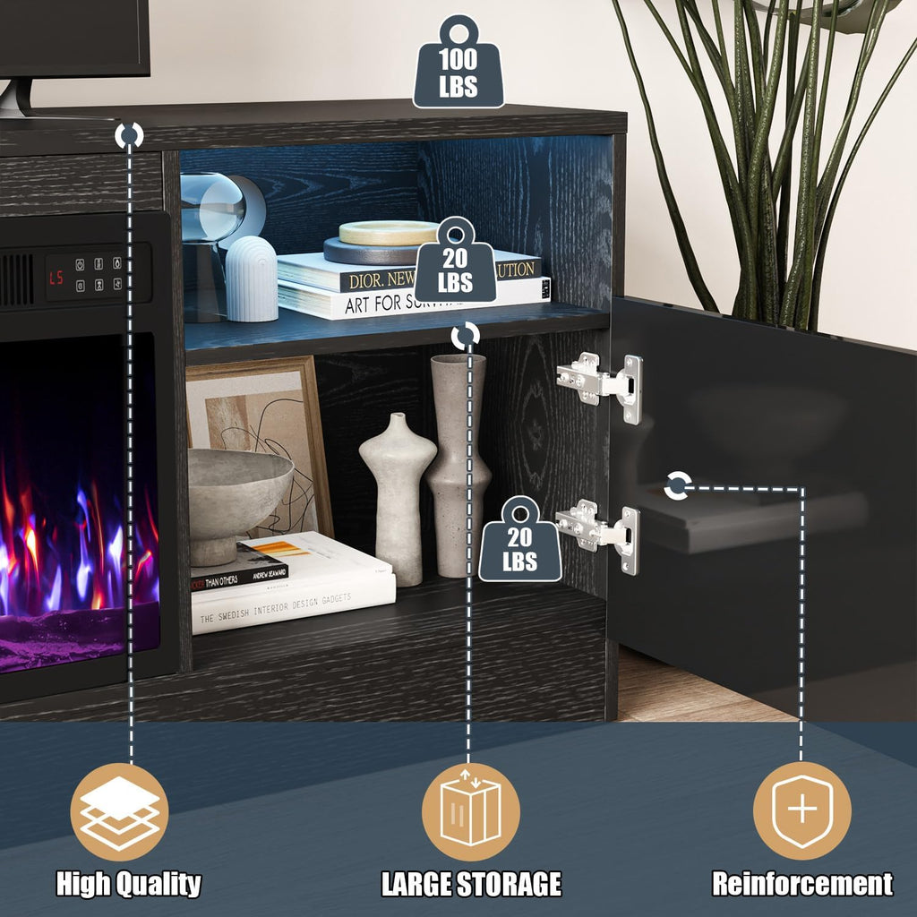 VITESSE Fireplace with TV Stand 36' inch Electric Fireplace Up to 80' TVs, LED Light Entertainment Center, 70' Modern Wood High Gloss with Highlight Storage Cabinet for Living Room (Black)