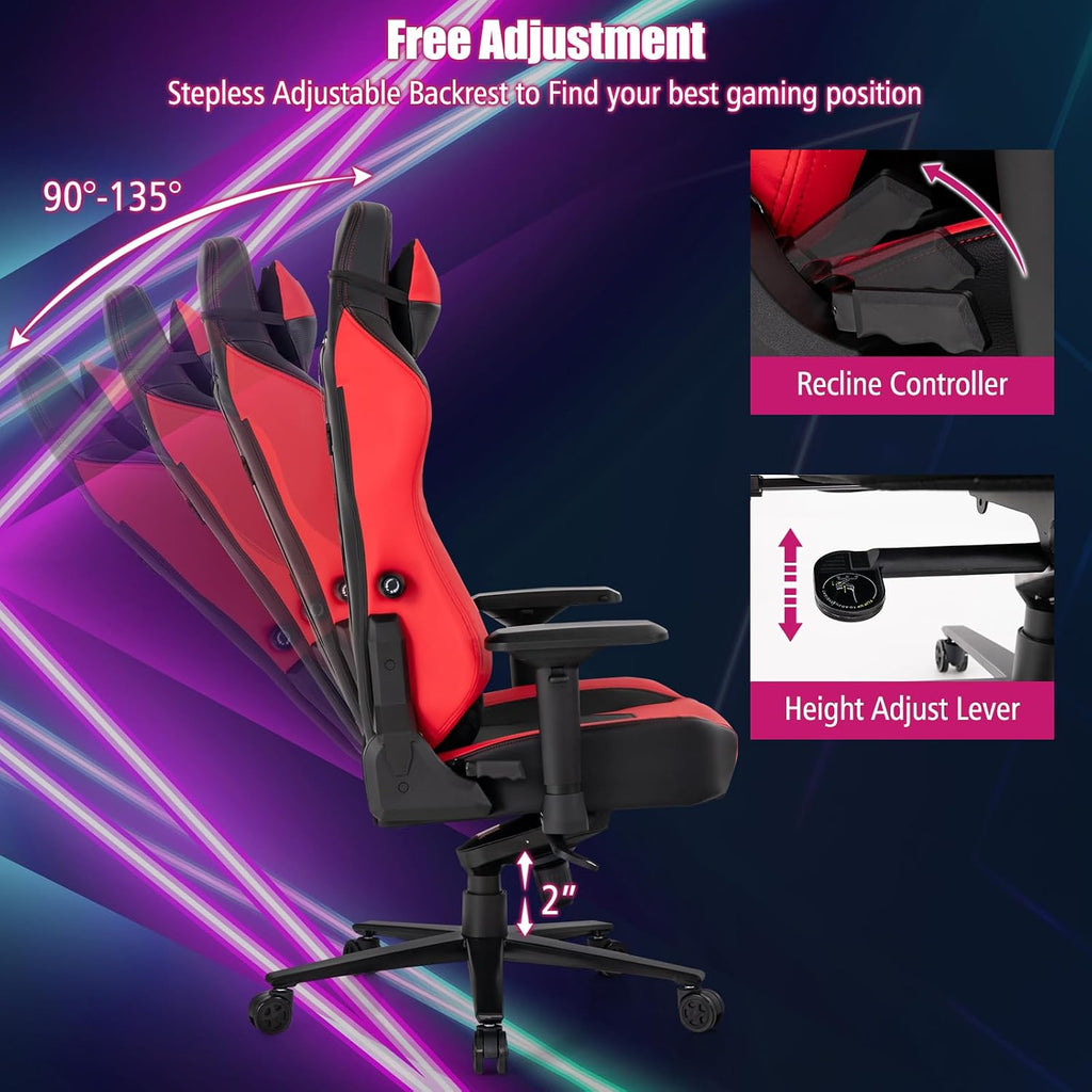 POWERSTONE Big and Tall Gaming Chair 400LBS, Fabric Computer Chair Racing Style High Back Gamer Chair with Adjustable Lumbar Support, 4D Armrest,Wide Seat for Adult Teens (Red)