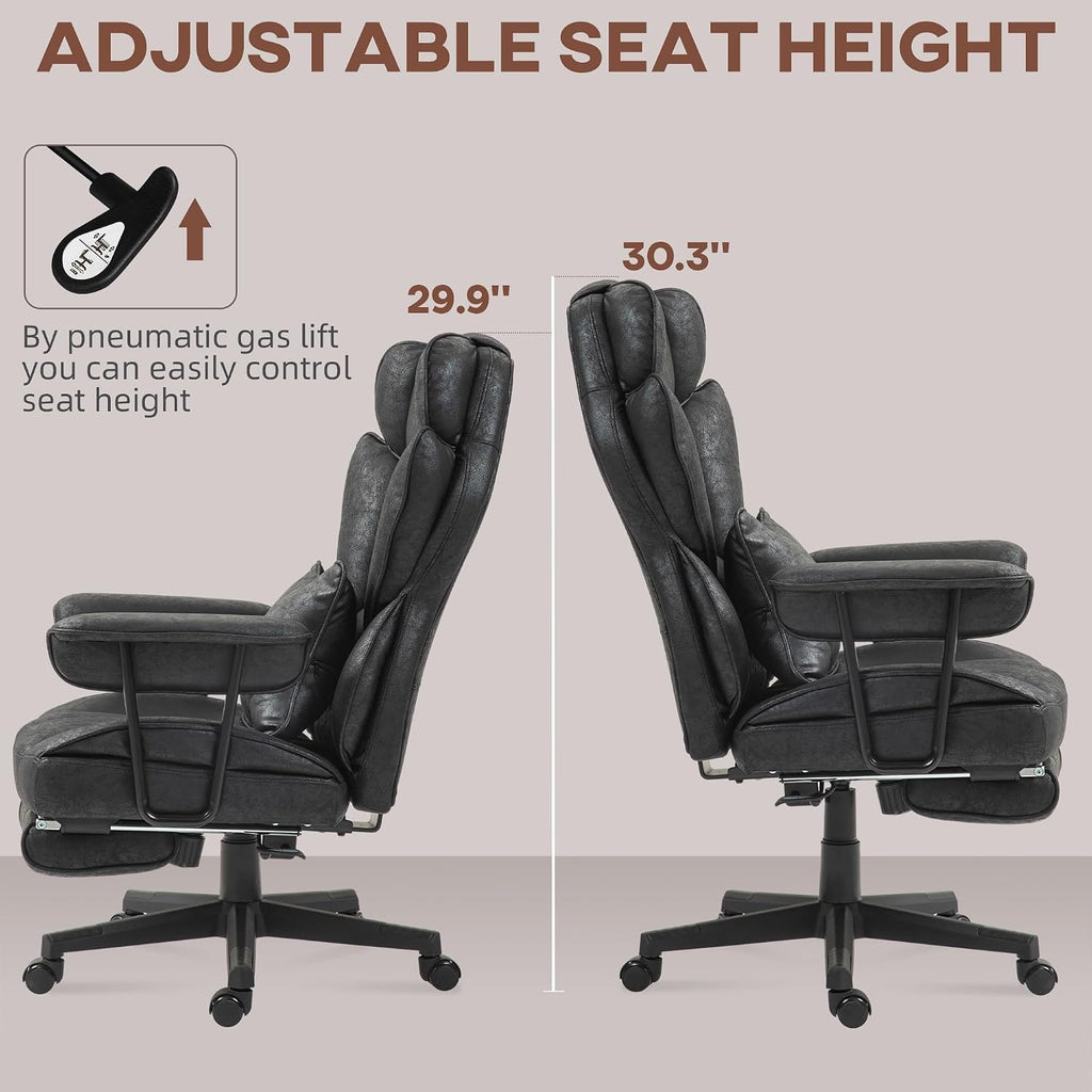 6 Vibration Points, 400LBS Heated Big and Tall Office Chair with Foot Rest and Lumbar Support, Microfiber Reclining Computer Desk Chair, Black