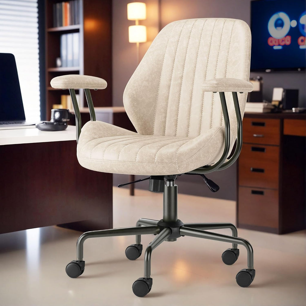 CAODOC High Back Office Chair,Modern Swivel Office Chair,Brown Suede Fabric Gaming Chair,Height Adjustable Home Office Desk Chair with Lumbar Support