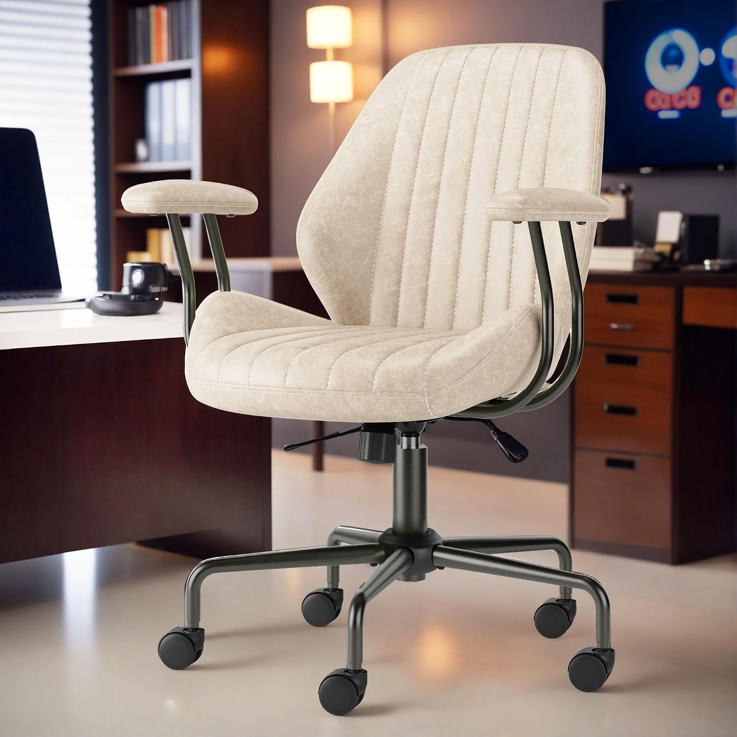 CAODOC High Back Office Chair,Modern Swivel Office Chair,Brown Suede Fabric Gaming Chair,Height Adjustable Home Office Desk Chair with Lumbar Support