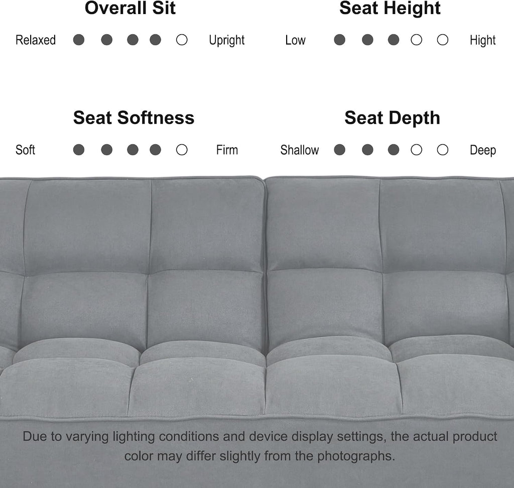 Futon Couch for Small Spaces & Apartment, 2-in-1Modern Comfy Loveseat Convertible Sofa Bed, 75.4-Inch Compact Design for Living Room, Dorms, and Studios-Dark Grey