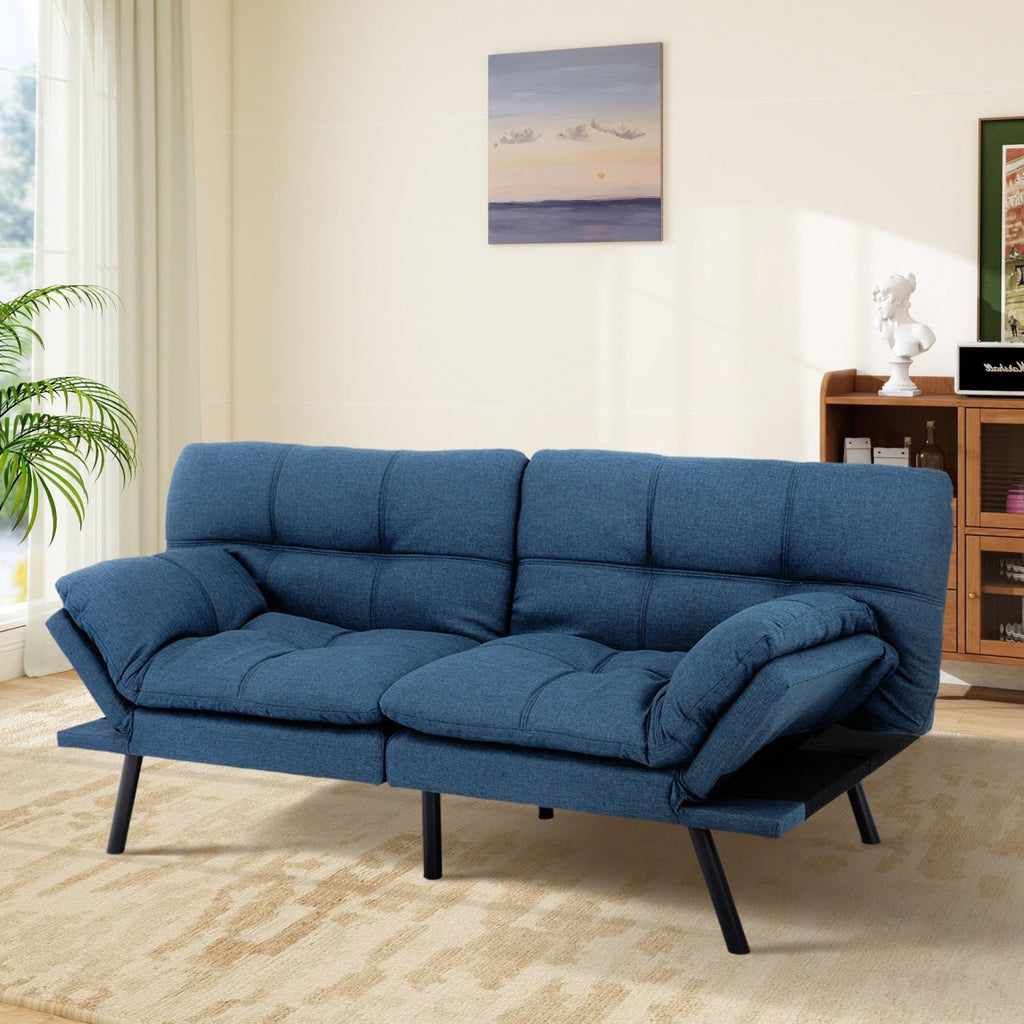 MUUEGM Futon Sofa Bed Memory Foam Navy Blue Futons Modern Office Couch Sleeper Bed Convertible Love seat Sofa for Small Spaces,Apartment,Office with Adjustable Armrest Backrest
