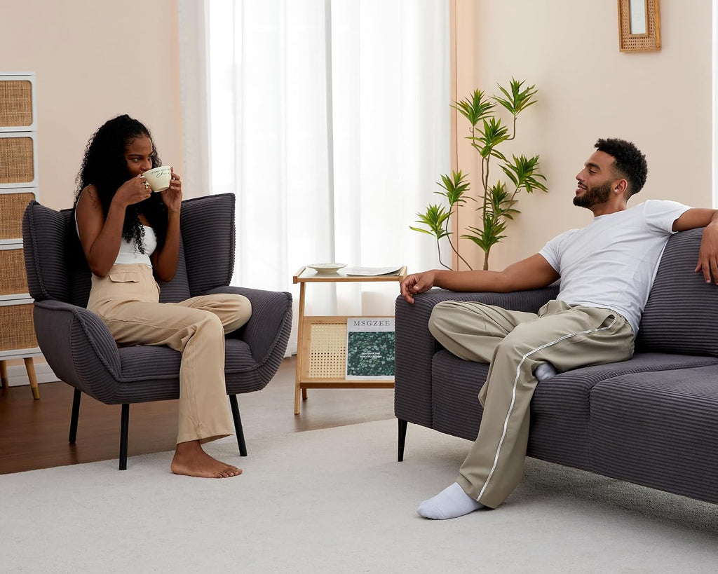 AMERLIFE 89 inch Sofa, 3 Seater Sofa Chair Set, 3 Chairs and Sofa Set, Comfy Sofa Couch with Extra Deep Seats, Grey Corduroy