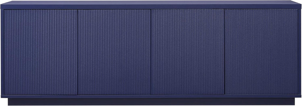 Henn&Hart Fluted TV Stand for TVs up to 75' with 2 Concealed Ribbed Storage Cabinets and Adjustable Shelves for Living Room, Family Room, or Office, Navy