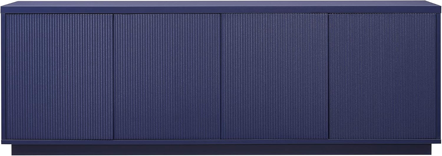 Henn&Hart Fluted TV Stand for TVs up to 75' with 2 Concealed Ribbed Storage Cabinets and Adjustable Shelves for Living Room, Family Room, or Office, Navy