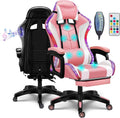 Gaming Chair with LED Light Ergonomic Video Game Chairs with Bluetooth Speakers Adjustable Armrest Height PU Leather Racing Chair Computer Office Swivel Chair for Adult Teens,Pink