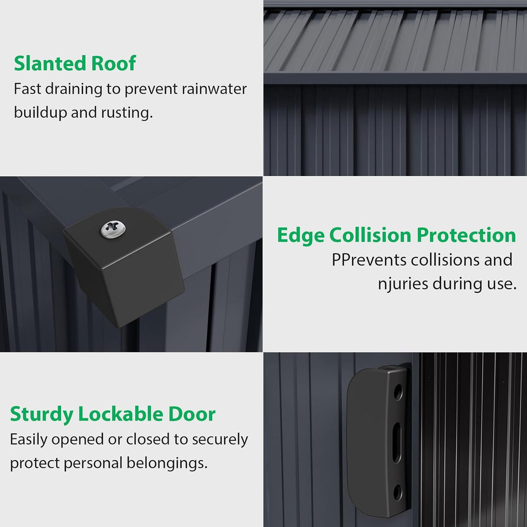 Acekool Outdoor Storage Shed 8x15 Ft & Large Storage Space, Utility Metal Storage Shed with Lockable Sliding Door and Vent, Garden Tool Shed for Organising Tools and Equipment in Yard, Garden, Grey