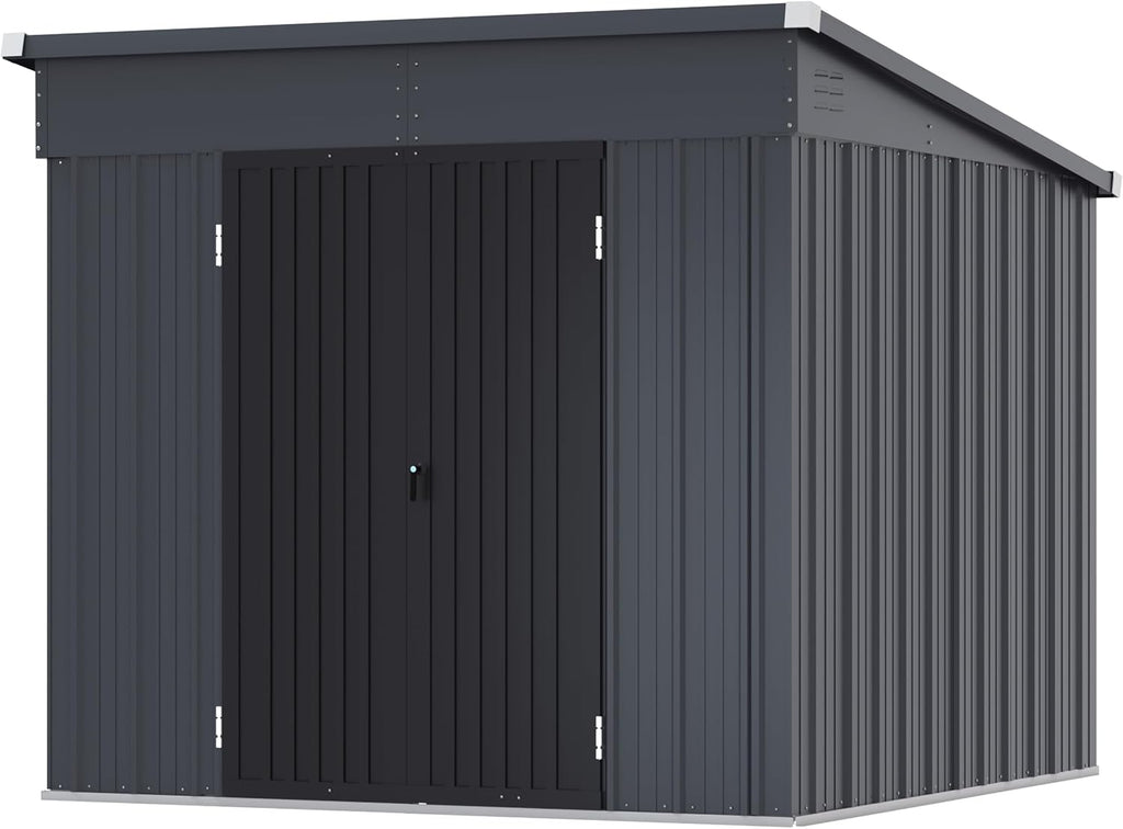 Yardenaler 7x8 FT Metal Outdoor Storage Shed, Garden Tool Shed Kit with Double Doors & Keyed Locking, Waterproof Patio Utility Tool Shed for Backyard and Garden, Gray