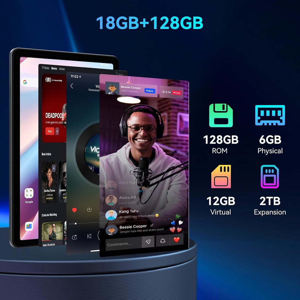 Tablet 2026 Android 16 Tablets, 10.1 Inch Tablet with HD Display, 18GB RAM 128GB ROM /2TB TF, Gemini AI 2.0, Daul Speaker and Cameras, 6000mAh, Widevine L1, 2 in 1 Tablets with Keyboard Mouse Stylus