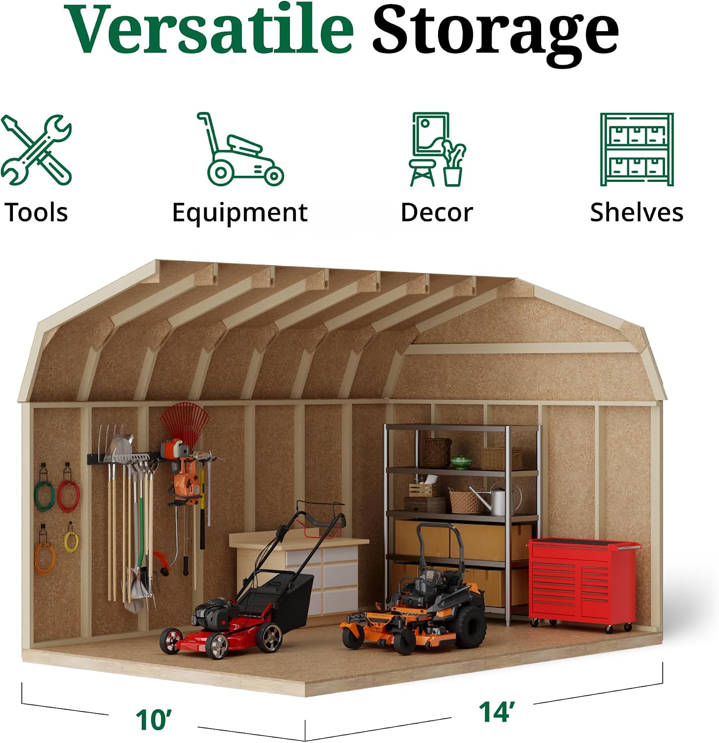 Little Cottage Co. 10x14 Value Gambrel Barn with 6 ft. Sidewalls with Floor, Outdoor Wood Storage Shed Do-It-Yourself Precut Kit