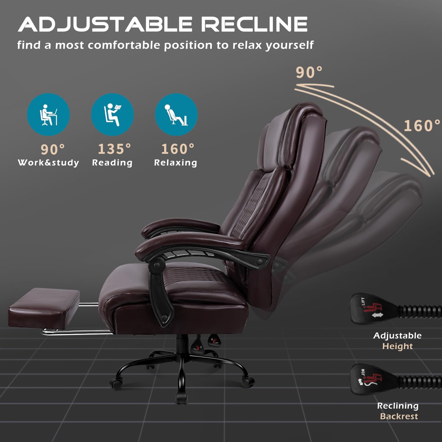 OFIKA Office Chair,Executive Heavy Duty Office Chair with Foot Rest Ergonomic High Back Computer Gaming Chairs Home Office 400lbs,Big and Tall with Lumbar Support (BRW)