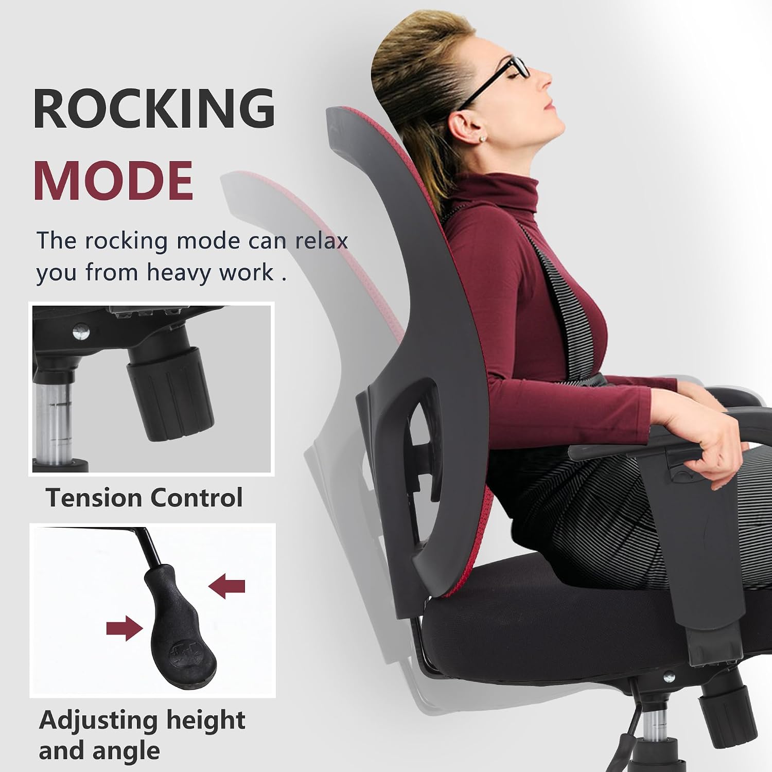 Big and Tall Office Chair 400lbs Desk Chair Mesh Computer Chair with Lumbar Support Wide Seat Adjust Arms Rolling Swivel High Back Task Executive Ergonomic Chair for Home Office (Red)