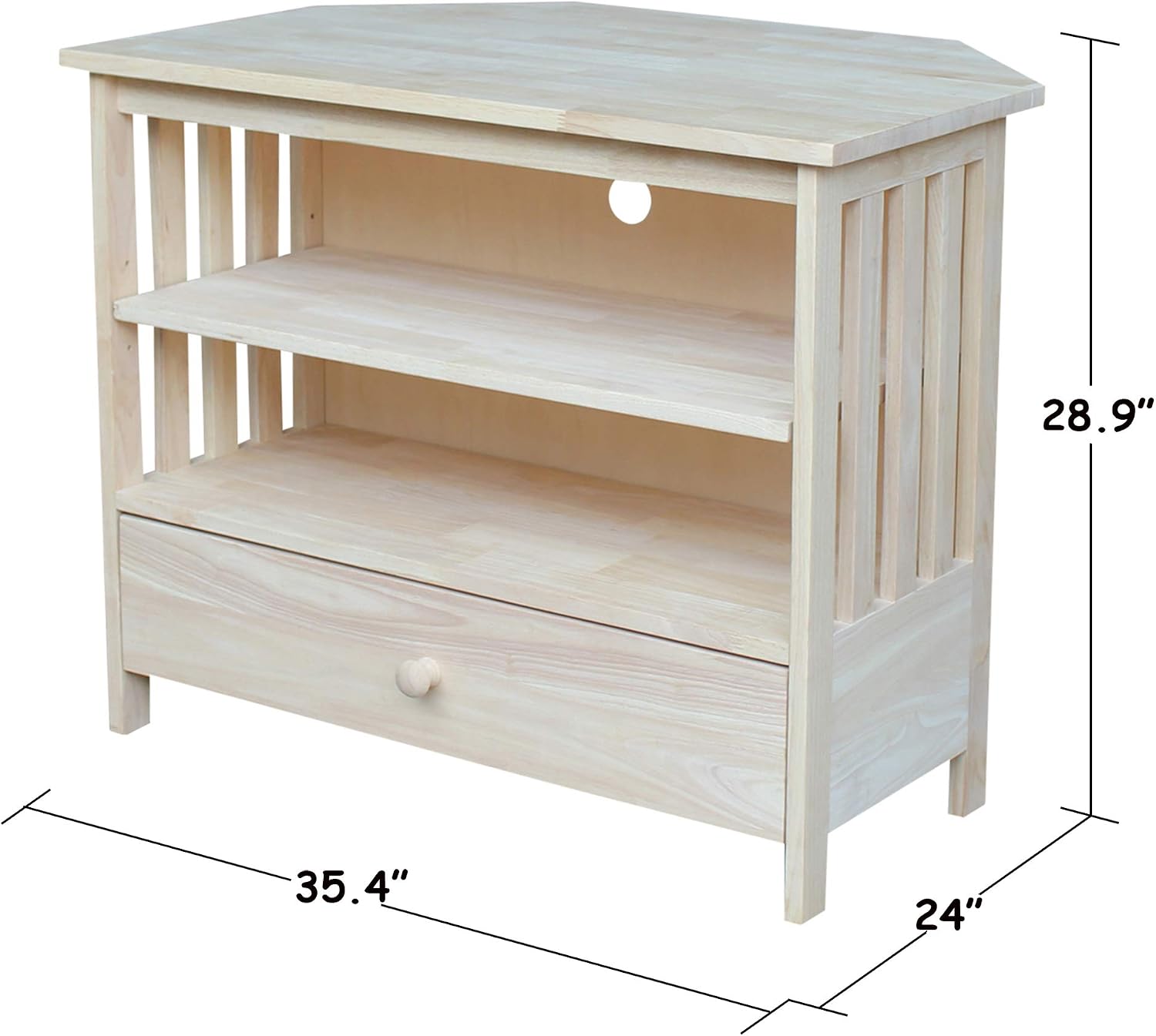 IC International Concepts, Mission Corner Enteinment / TV Stand, Solid Real Wood, Sturdy Parawood,35 X 24 X 29, Minimum Assembly, DIY, Paint or Stain in Any Color, Unfinished