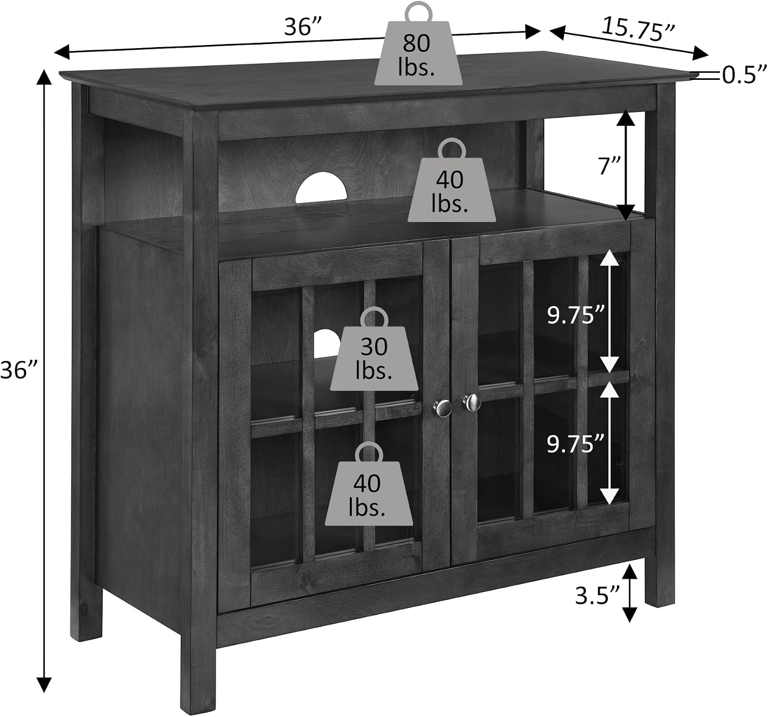 Convenience Concepts Big Sur Highboy TV Stand 36' - Modern Entertainment Center For TVs up to 40', Storage Cabinet for Dining, Living Room, & Entryway, Console Hall Table with Shelves, Dark Walnut
