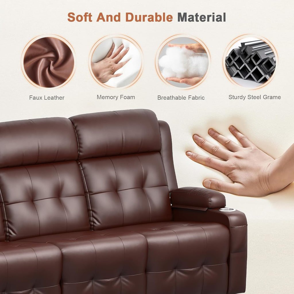 RV Loveseat Recliner Sofa, 3 Seater Massage Wall Hugger Reclining Couch with Insert Pockets, Cup Holders, 150° Recline Sleeper Sofas, for RV Furniture & Home Theater Seating